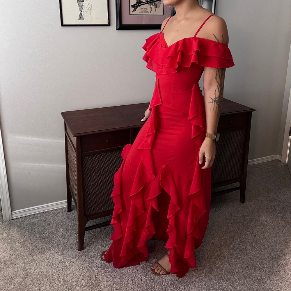 PrettyLittleThing Red Ruffle Dress